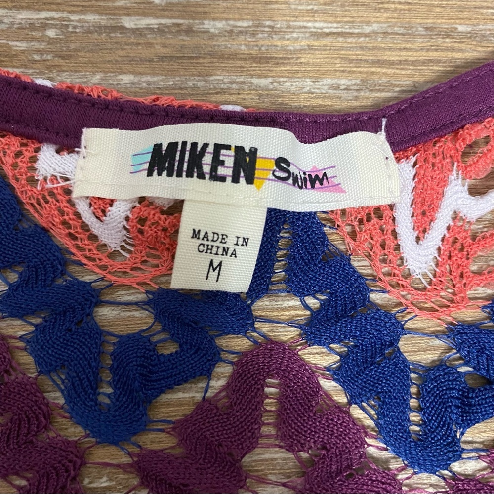 Miken Swim Cover Up Dress Women’s Size M Chevron Crochet Open Knit Drawstring - Picture 7 of 11